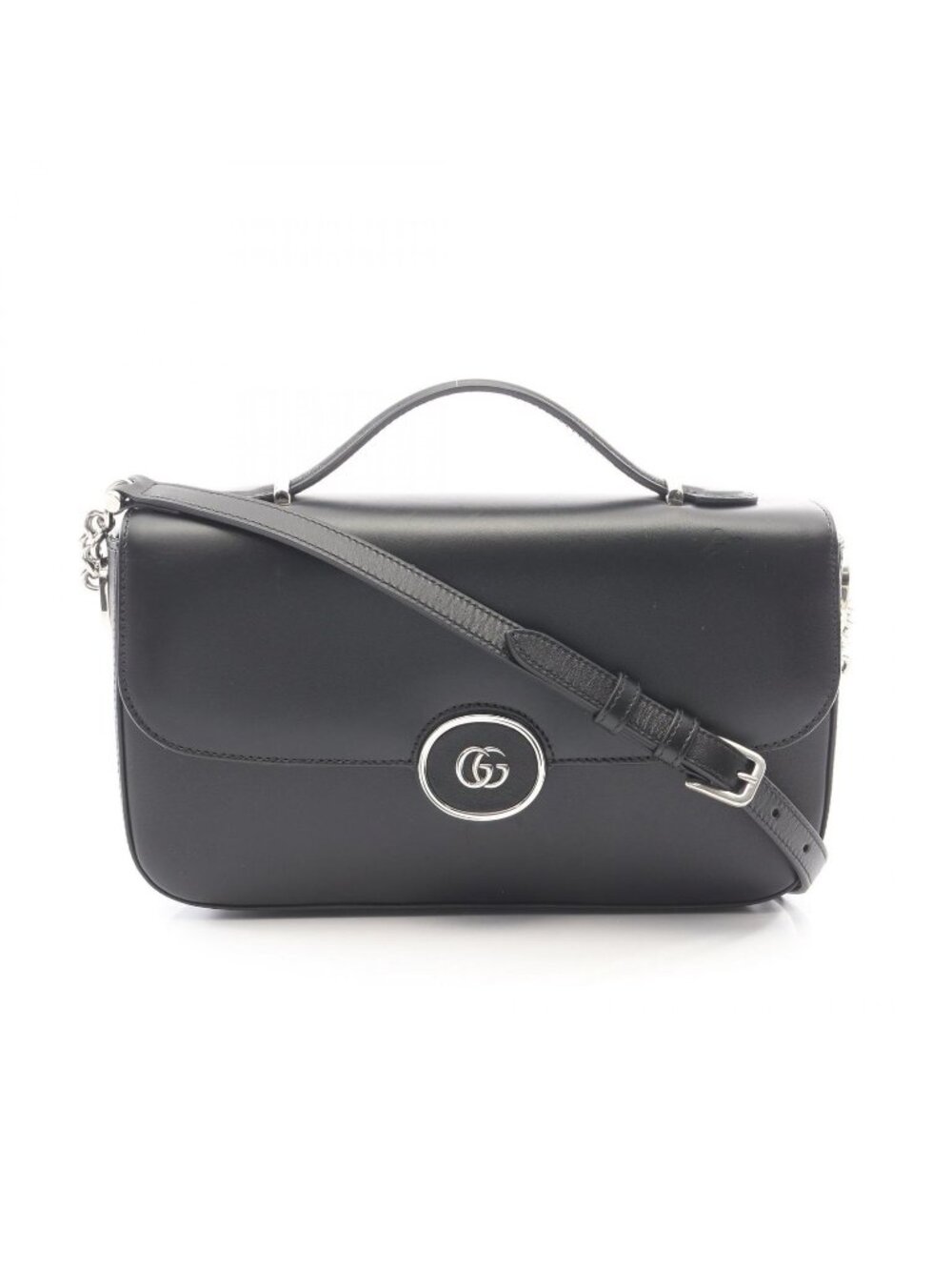 Gucci Shoulder Bag Petit GG 2-Way Black Leather Small Chain